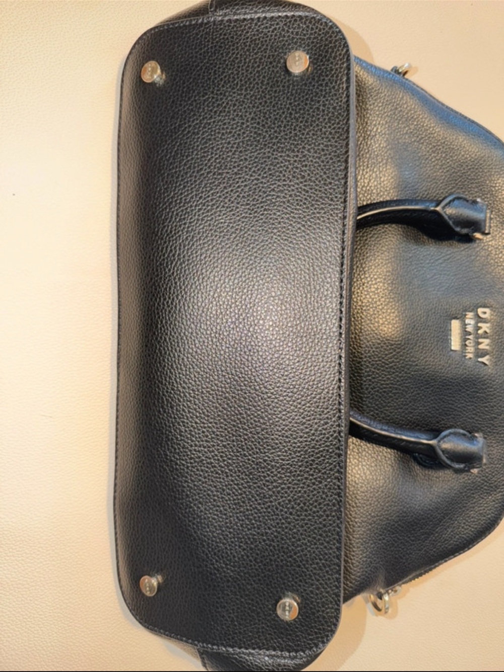 DKNY Black Pebbled Leather Satchel with Gold hardware - Picture 10 of 12